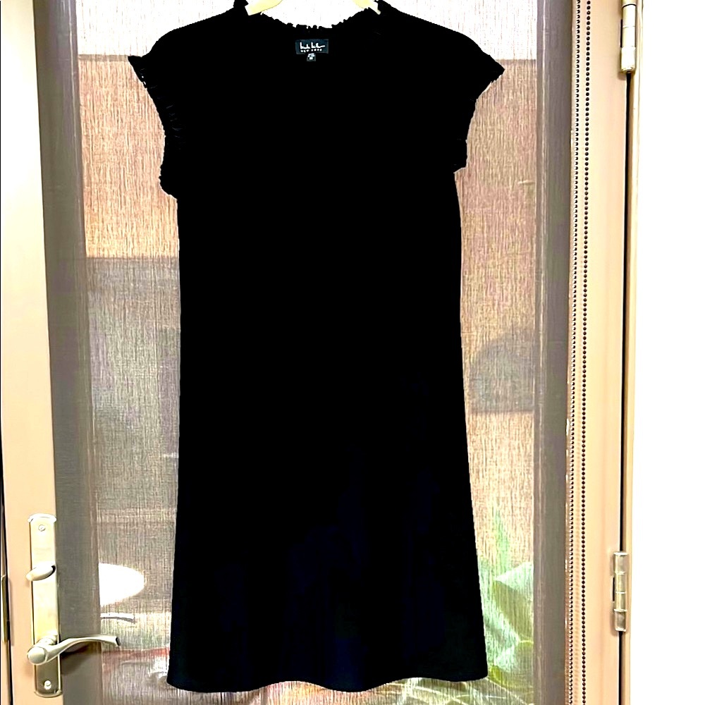 Nicole Miller Black Ruffled Sleeve Dress